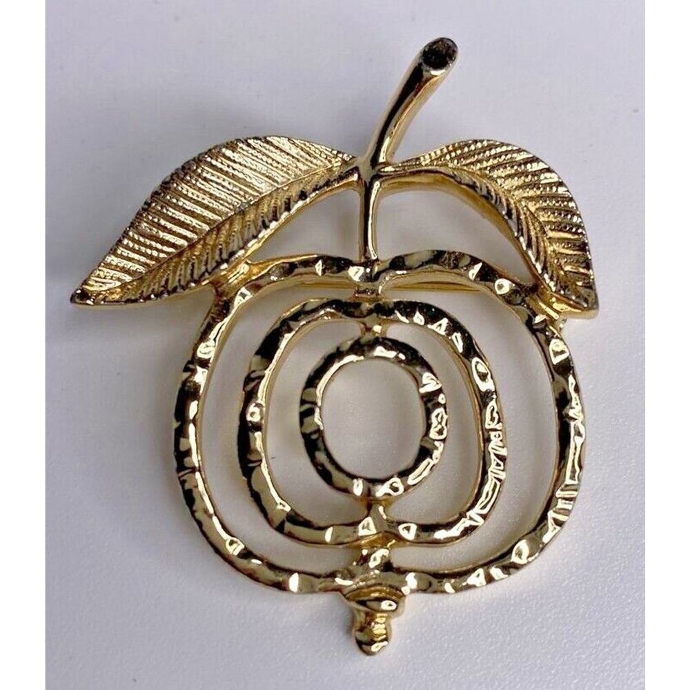 Vintage Sarah Coventry Gold Tone Apple‎ Pin Brooch Open Woven A1-10